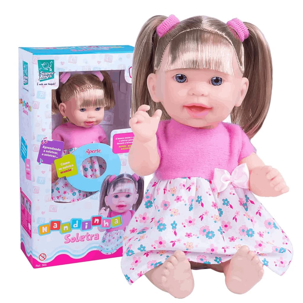 Boneca Nandinha Soletra Fala Frases Educativa 31cm Articulada Super Toys Virtual Baby