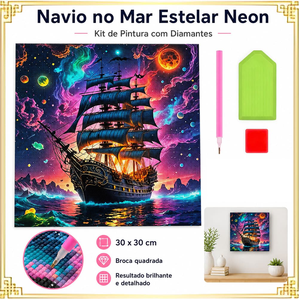 Conjunto de pintura diamante adulto 5D estrela navio à vela 30x30cm decoração de parede adequada para DIY artesanal