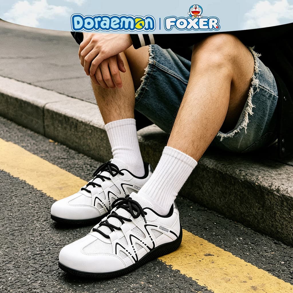 FOXER & Doraemon 2026 Calçados esportivos masculinos moda confortável respirável lazer ao ar livre caminhadas tênis de c