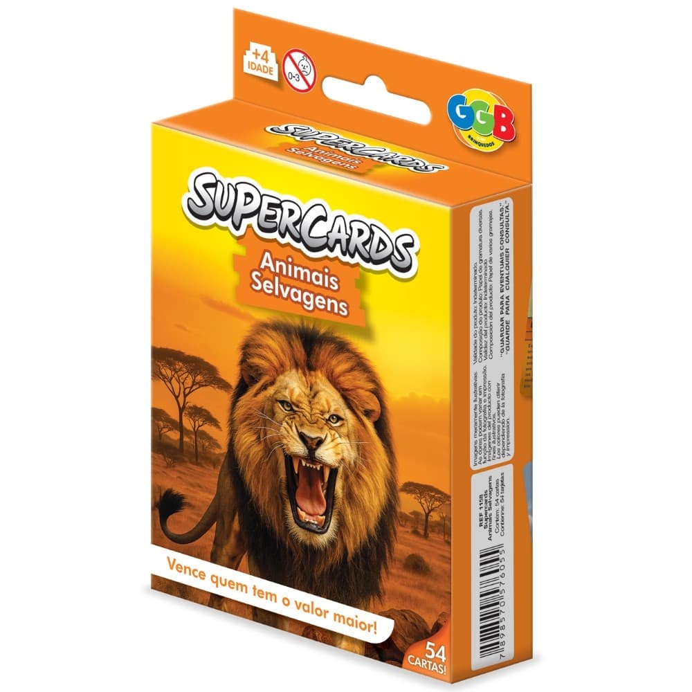 JOGO SUPERCARDS ANIMAIS SELVAGENS 54 CARTAS GGB BRINQUEDOS BARALHO INFANTIL TRUNFO FAMÍLIA CARD GAME