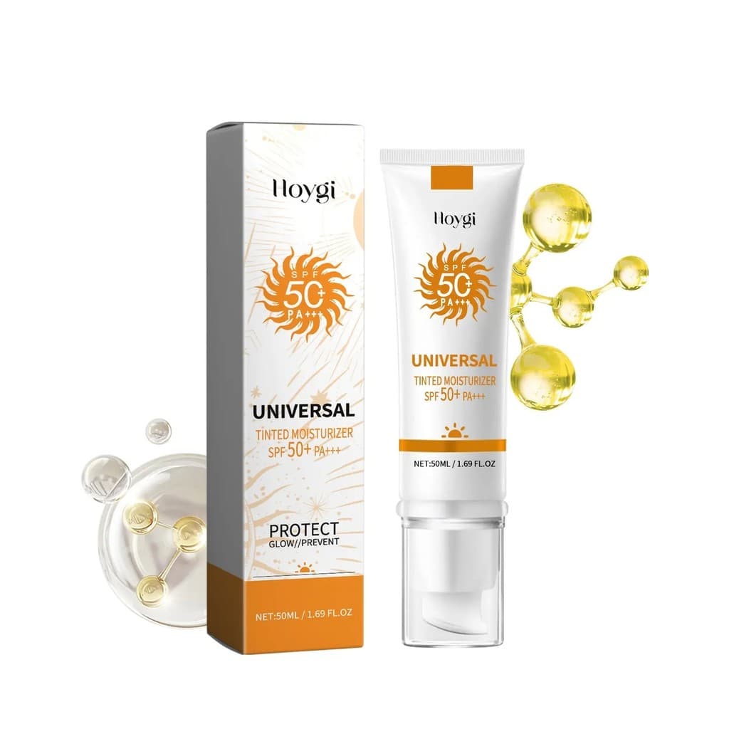Protetor solar previne queimaduras solares e o bronzeamento, protetor solar facial hidratante universal com cor, FPS50PA