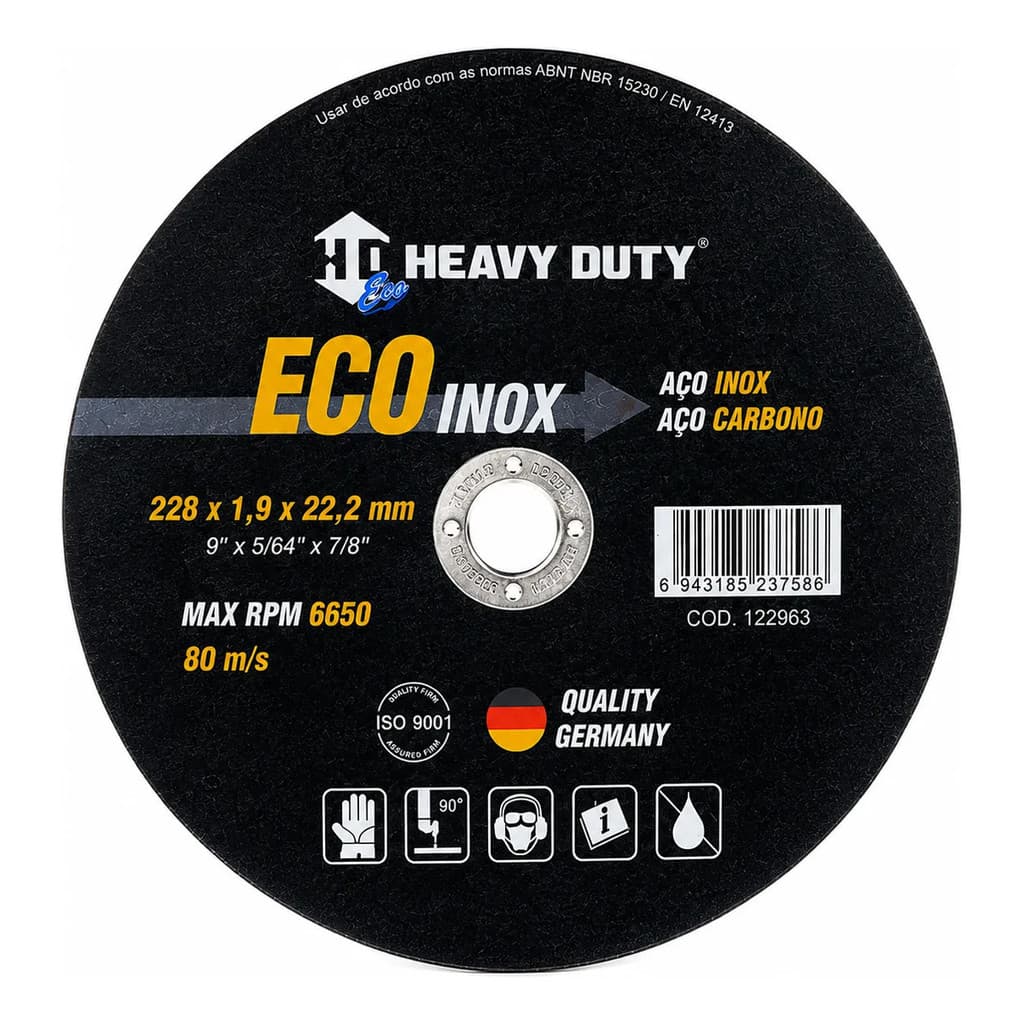 Kit 10 Disco Corte Aço Inox Metal 9 polegadas 228x1,9x22,2mm Esmerilhadeira Heavy Duty