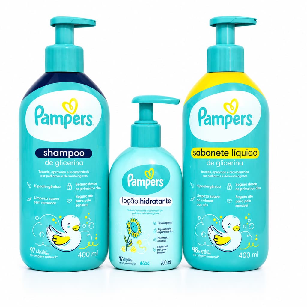 Kit Pampers Original Shampoo + Sabonete Líquido + Loção Hidratante Bebê