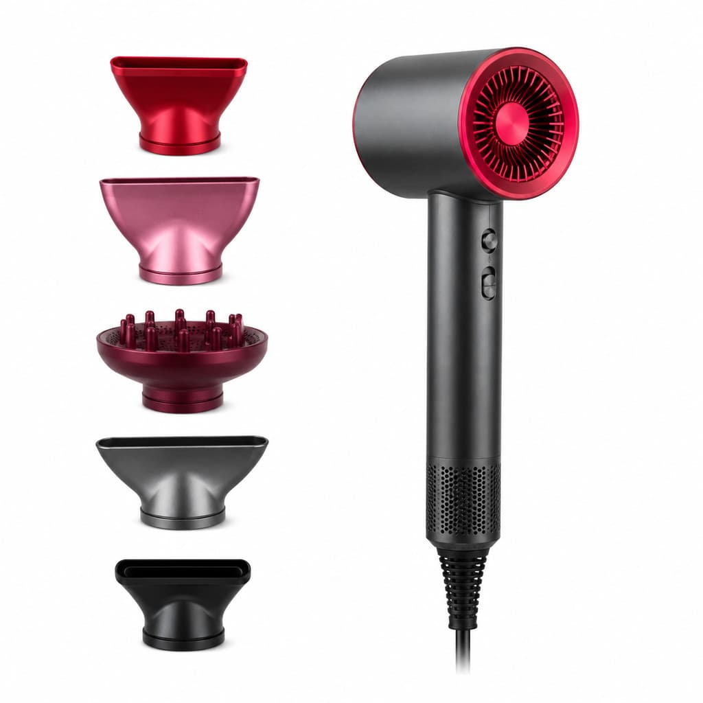Secador de Cabelo Profissional Íon Alta Velocidade, Potente com 5 Bicos Intercambiáveis para Modelagem de Cabelo