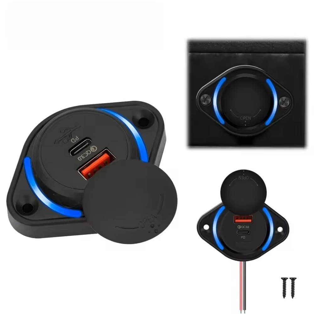 QC 3.0 Tomada De Carregador De Carro USB Duplo Carga Rápida Com Tampa Deslizante 12V/24V 36W Energia Rápido Para , Barco
