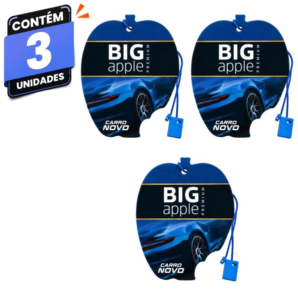 Kit 3 Aromatizantes Premium Para Carro Big Apple Carro Novo Sachê Automotivo Couro Aroma Fresco até 5 Semanas