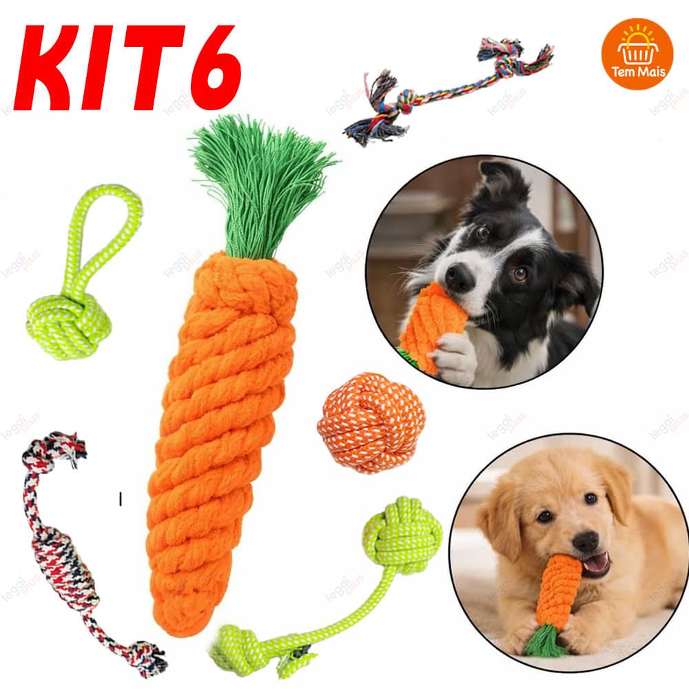 Mordedor Brinquedo de Corda para Cachorro 6 Peças, Brinquedo Interativo Resistente para Cães Porte Médio 
