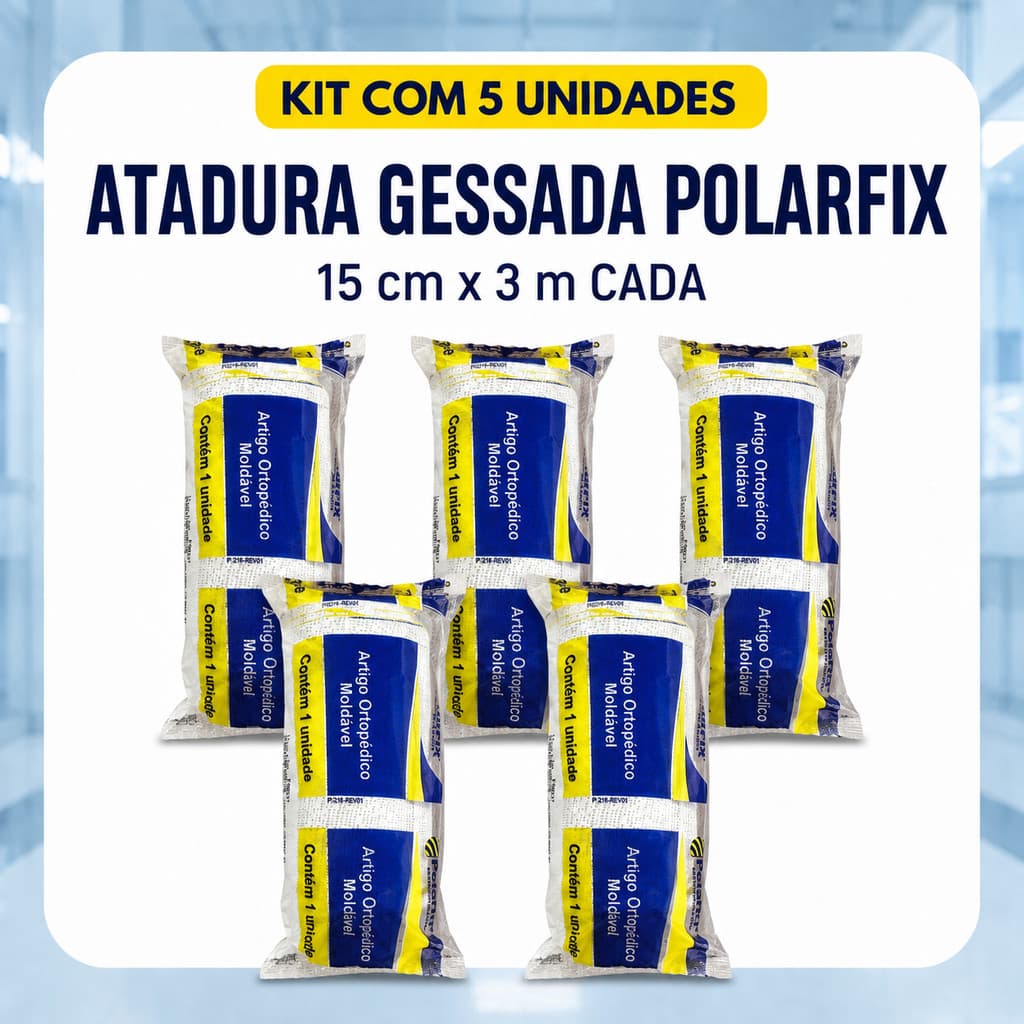 KIT 5 Atadura Gessada PolarFix 15cm x 3 Metros Kit 5 Unidades Ortopédica Branca