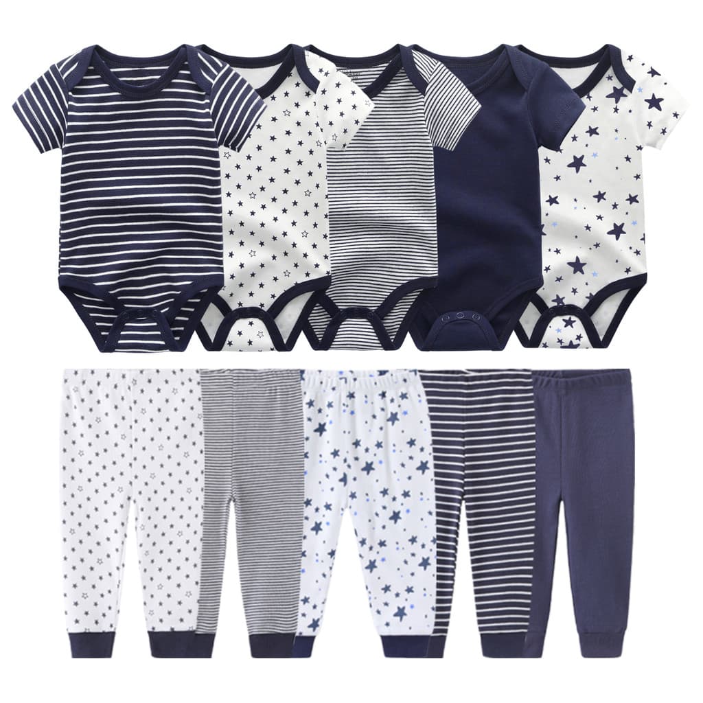 Kiddiezoom 10 Pçs/Lote Quatro Estações Moda Bebê Menino Menina Conjunto De Roupas Algodão Macio Recém-Nascido Bodysuits 