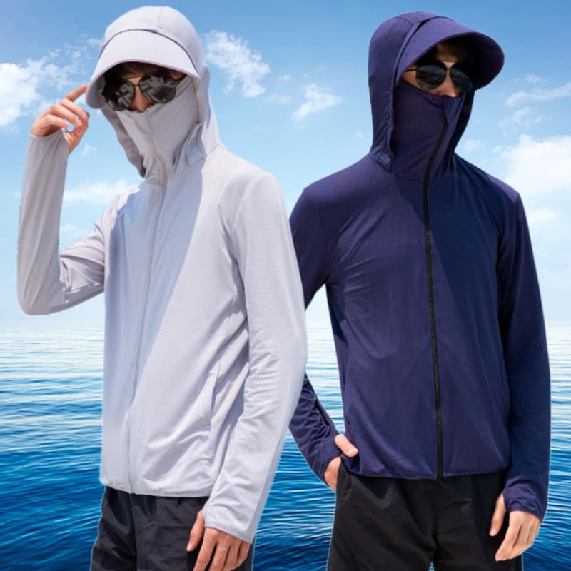 Protetor solar roupas masculinas verão ao ar livre cobertura facial pesca protetor solar roupas com capuz fino gelo seda