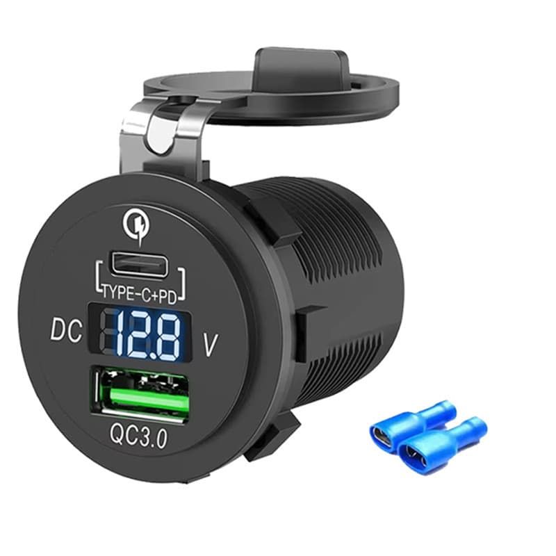 Modificação rápida de carregador de carro, carregador de carro para telefones móveis, QC3.0, medidor de voltagem para mo