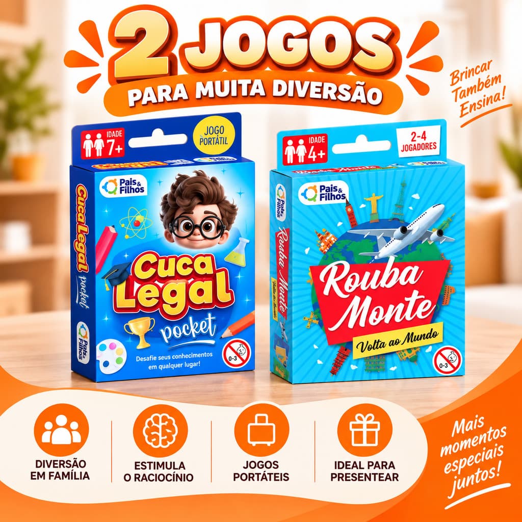 Kit 2 Jogo de Cartas Brinquedo Infantil Rouba Monte + Cuca Legal Brinquedo Infantil Diversão em Família