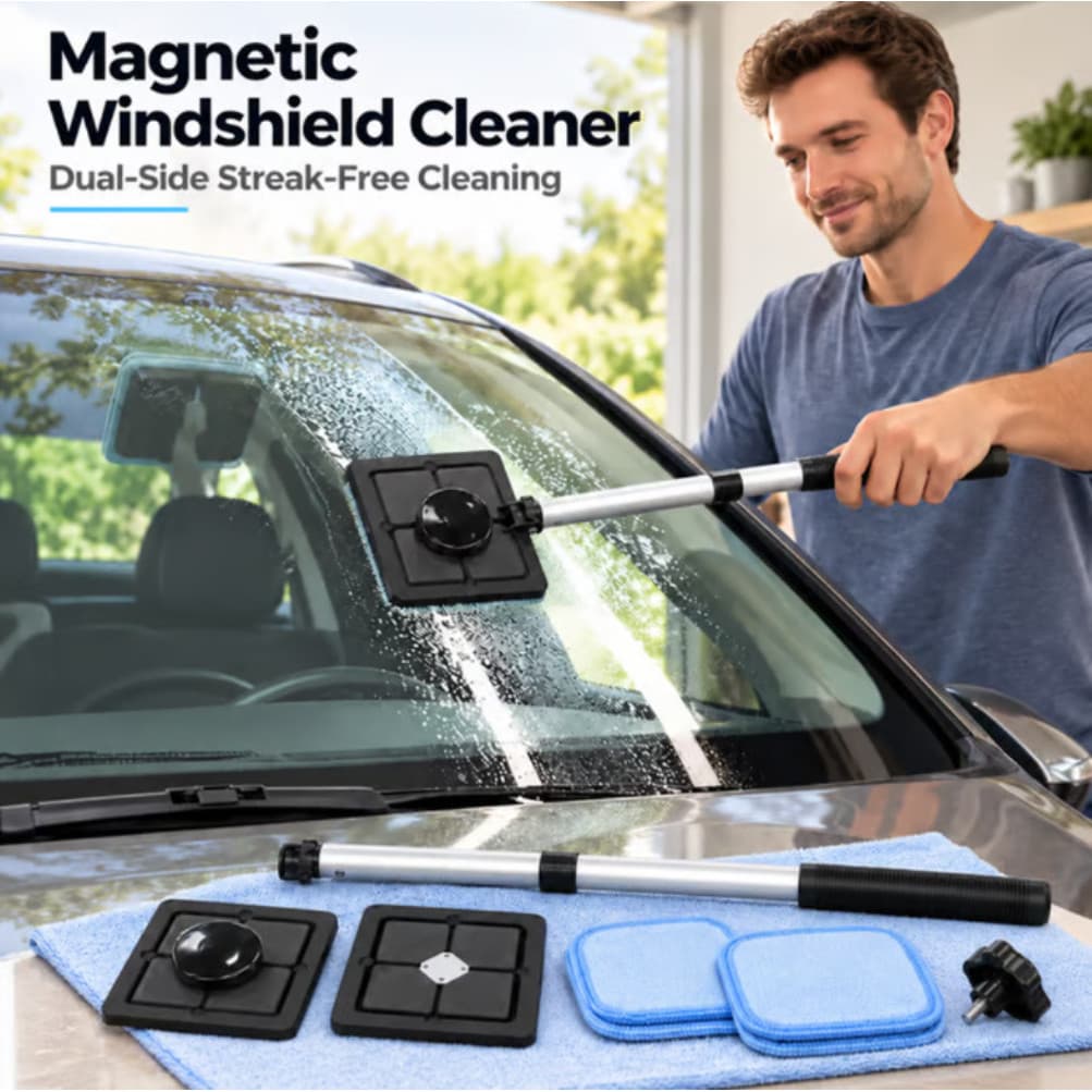 Kit De Ferramentas De Limpeza De Para-Brisa De Janela De Carro Com Alça Extensível , Almofadas De Microfibra Reutilizáve