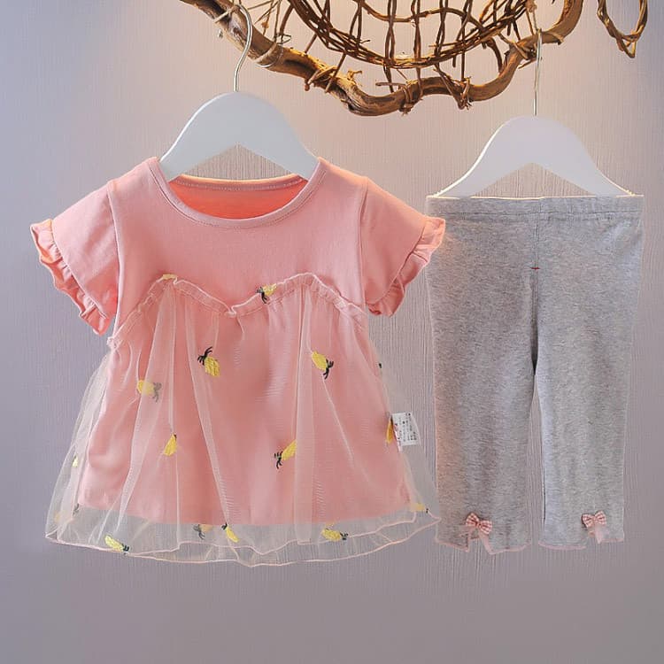 Menina verão terno de manga curta 2021 novo estilo bebê crianças roupas infantis menina bebê verão estilo ocidental tern