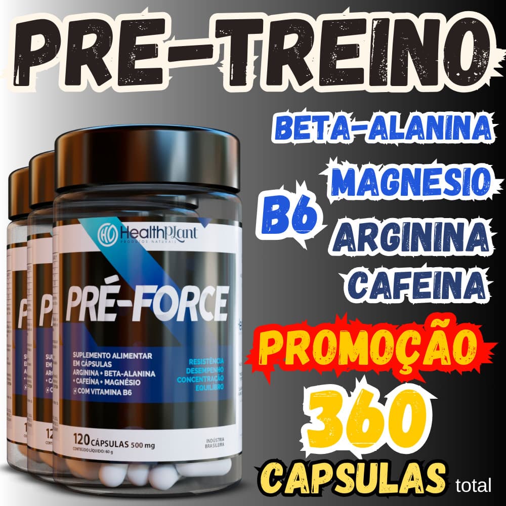 Pré Force com Cafeína em Cápsulas – Suplemento de Energia, Foco e Desempenho nos Treinos
