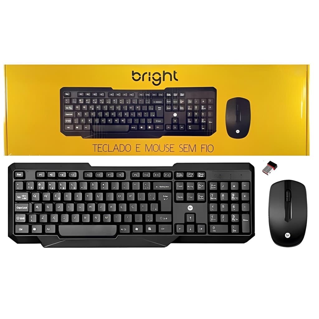 Kit Teclado e Mouse Bright Sem Fio Slim 2 0055 Portugues Brasil Ergonomico Office Notebook PC