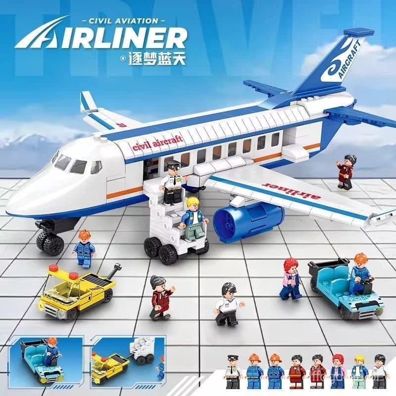 Conjunto de blocos de montar educativos de 672 peças compatíveis com Lego, modelo de avião de aviação grande, brinquedo 
