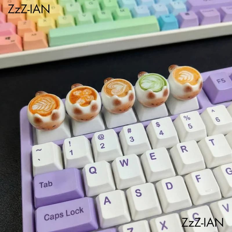 Bonito Gato Tailandês Café Dos Desenhos Animados Keycaps Kawaii PBT Teclado Mecânico Teclas Personalizado DIY Anime Aces