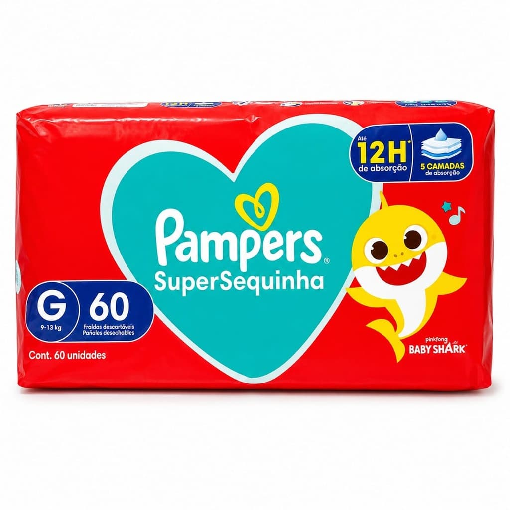 Fralda Pampers Supersequinha Baby Shark G 60 Unidades