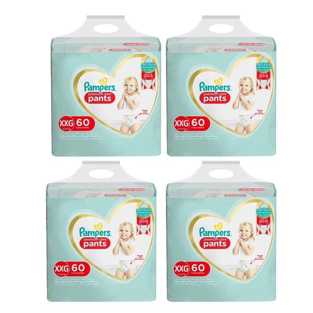 Kit 4 Fralda Infantil Pampers Premium Care Pants Tamanho XXG 60 Unidades Descartáveis