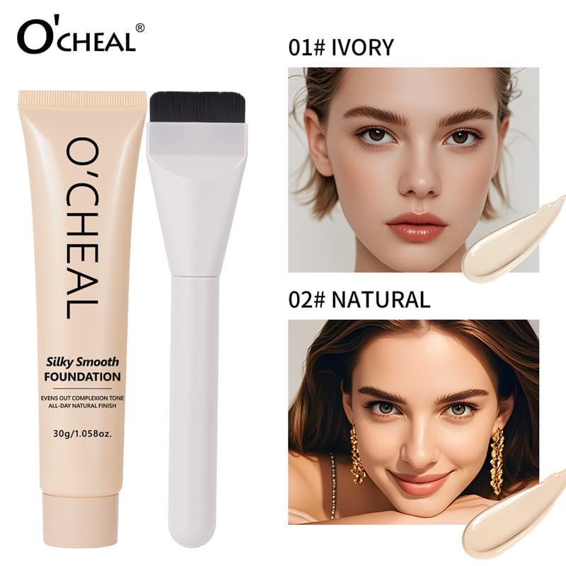 Base Líquida Silky Smooth, vem com um pincel de base plano, leve, à prova d'água, de longa duração, base de maquiagem na