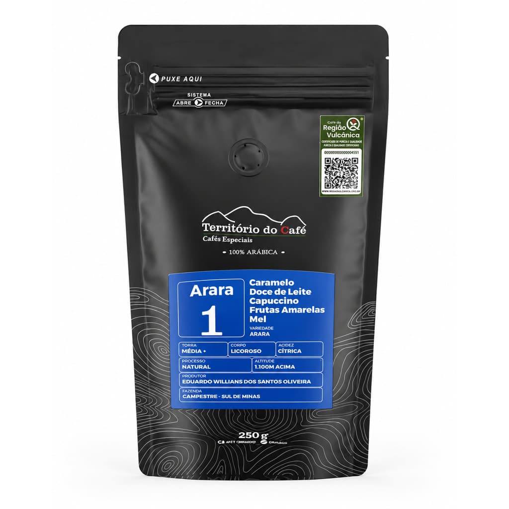 Café Especial Arara 1 - 100% Arábica em Grãos 250g Arara – Região Vulcânica Sul de Minas – Território do Café