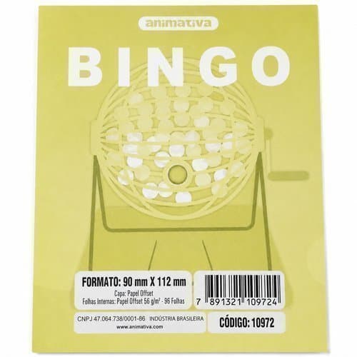 Cartela de Bingo 96 Folhas, jogos brincadeiras em família, amigos, laser em grupo disputa  - Amarela