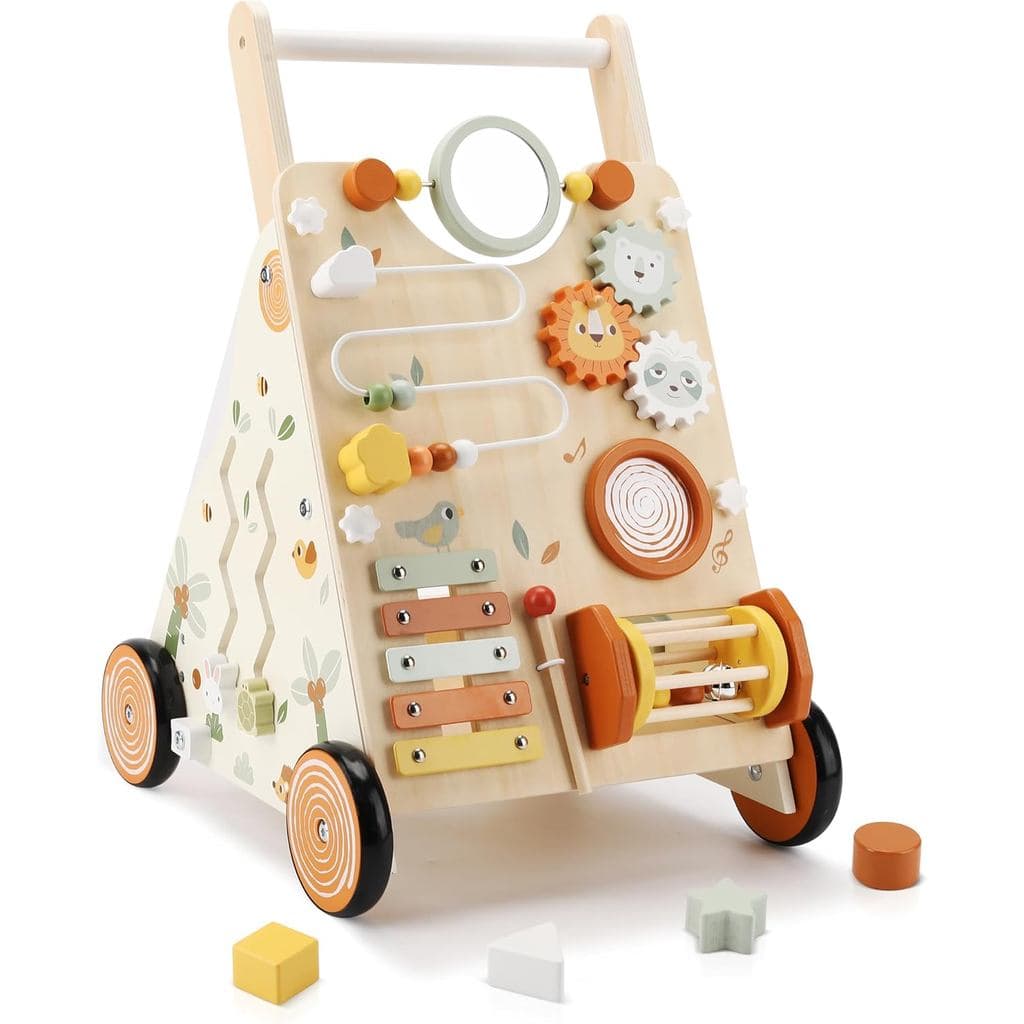 Andador de Madeira Pithfor para Bebês, Andador com Centro de Atividades para Meninas e Meninos, Brinquedos Montessori pa