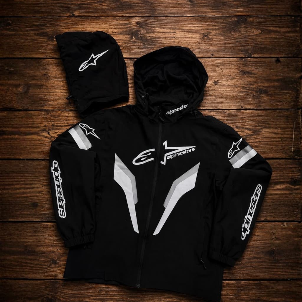 Jaqueta Corta Vento alpines  Masculina com Capuz Removível Zíper Frontal Estampa Esportiva Moto Confortável Alpines