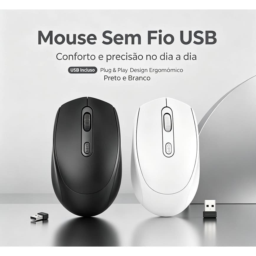 Mouse Sem Fio Para Notebook Laptop PC Computador 1600DPI Silencioso Wireless USB 2.4GHz Compacto