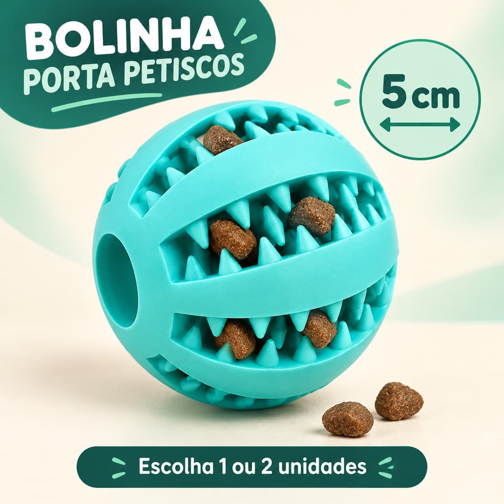 Bolinha Porta Petiscos para Cachorro 5cm Brinquedo Interativo com Aberturas para Ração 1 ou 2 Unidades