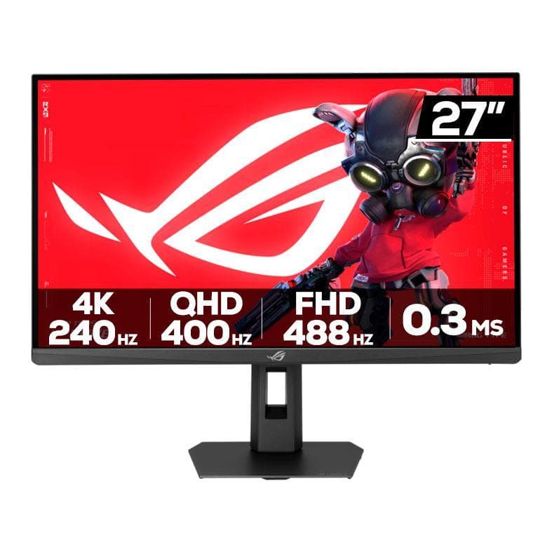 Monitor Gamer Asus ROG Strix 27'' IPS, UHD 240Hz QHD 400Hz FHD 488Hz, 0.3ms, G-Sync FreeSync, HDR400, HDMI/DP, XG27UCMG