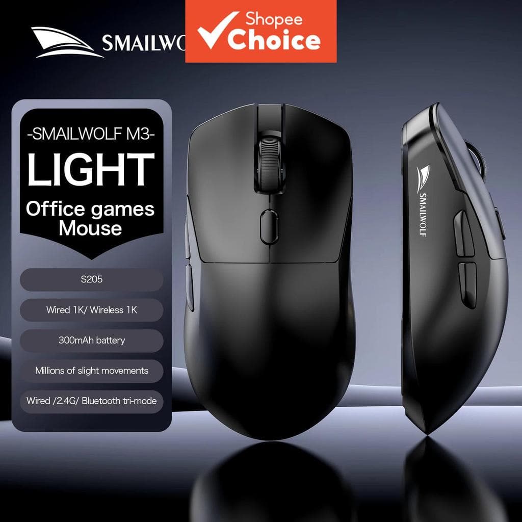 SMAILWOLF M3 / M3 Pro Mouse Gamer Sem Fio Tri-Modo, S205 ou PAW3311, até 12000 DPI, 1000Hz, Bluetooth 5.1