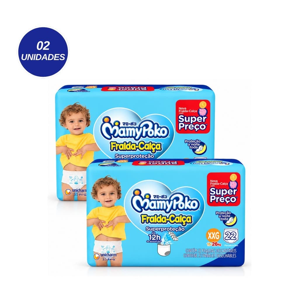Kit 2 Pcts Fralda Infantil Mamypoko Calça Superproteção XXG 22 Und