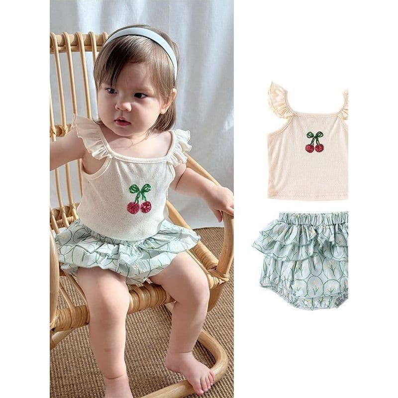 Roupas de bebê roupas de bebê verão terno fino algodão puro classe a bebê menina cereja camisola Floral roupas de bebê t