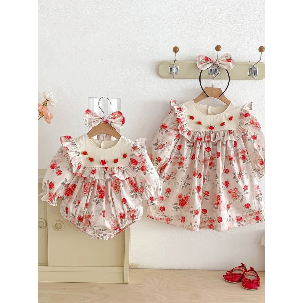 Irmãs roupas um grande um pequeno roupas de bebê menina bebê doce roupas de bebê menina primavera rosa vestido