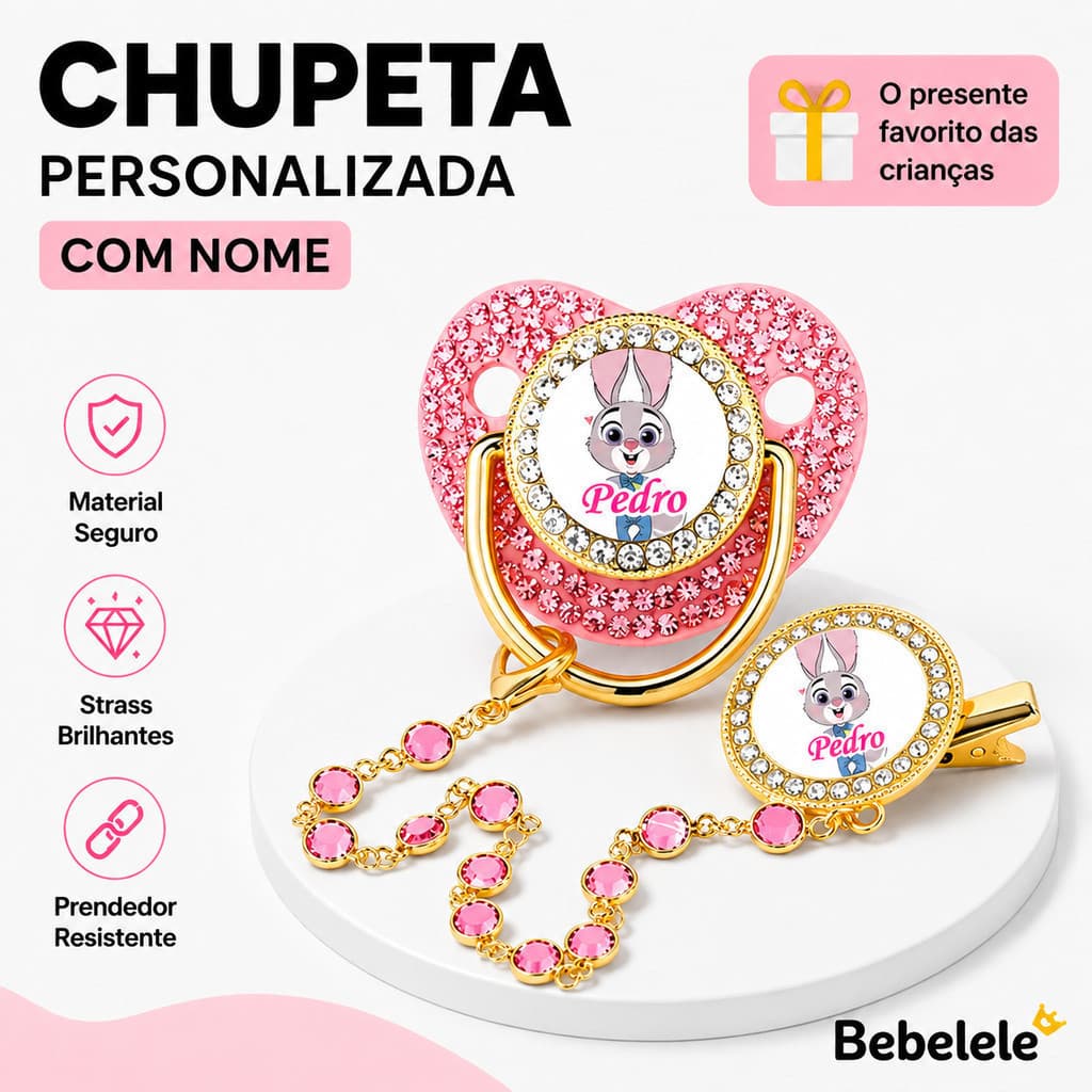 Chupeta Personalizada com Nome e Foto, Estampa de Coelho ou Raposa, Tamanho P e M para Bebê 7SI6