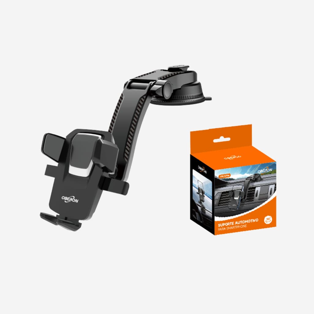 Suporte para Celular Universal Carro 360° Rotativo Ajuste de Altura Ventosa Forte e Carregamento Fácil