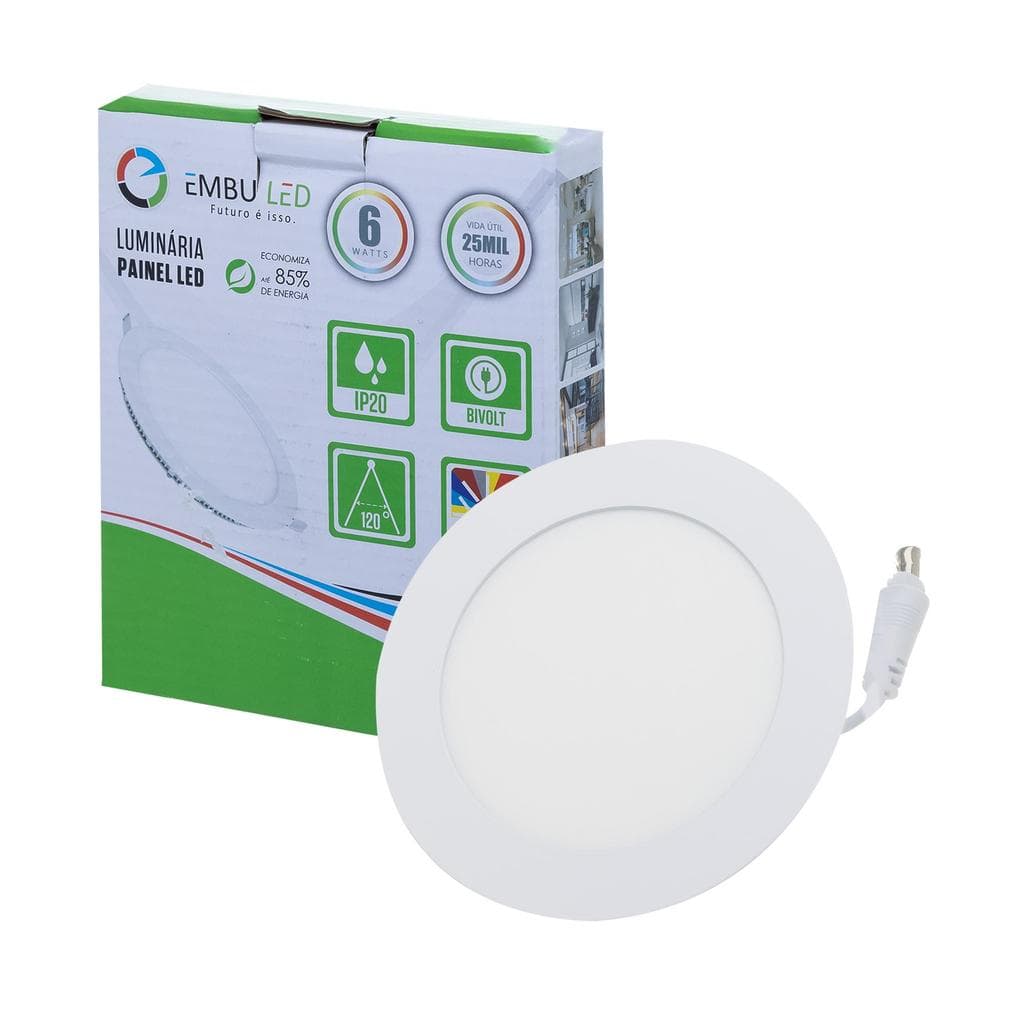 LUMINÁRIA LED EMBUTIR REDONDA 6W 6500K - EMBU LED