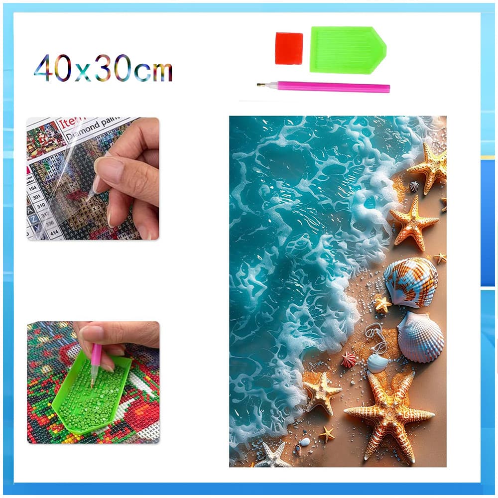 Conjunto de pintura de diamante adulto 5D concha à beira-mar 40x30cm DIY quadrado diamante decoração de parede para casa