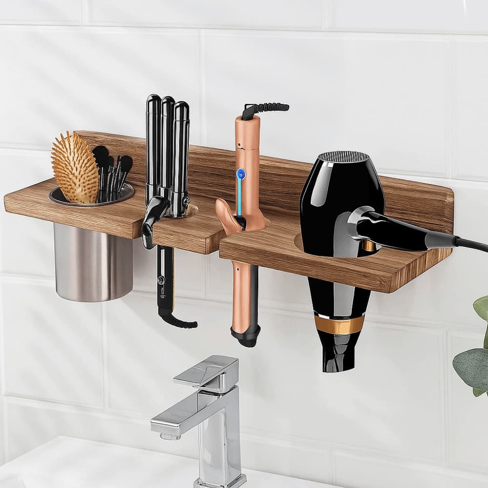  Cabide Para Secador De Cabelo , Suporte Montado Na Parede Que Economiza Espaço , Prateleira Elegante Modelador