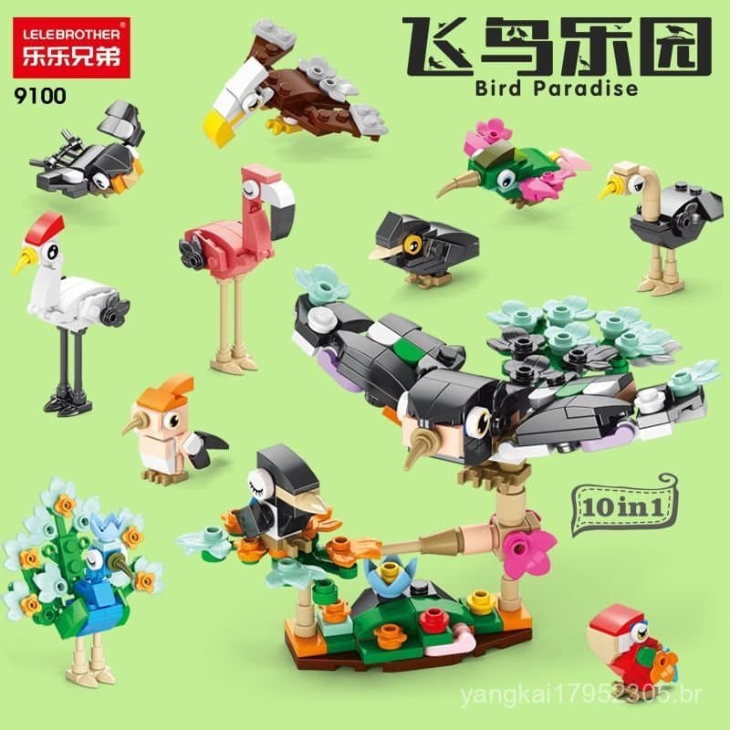 Compatível com blocos de montar educativos Lego para crianças, brinquedo de montar de parque de animais e pássaros para 