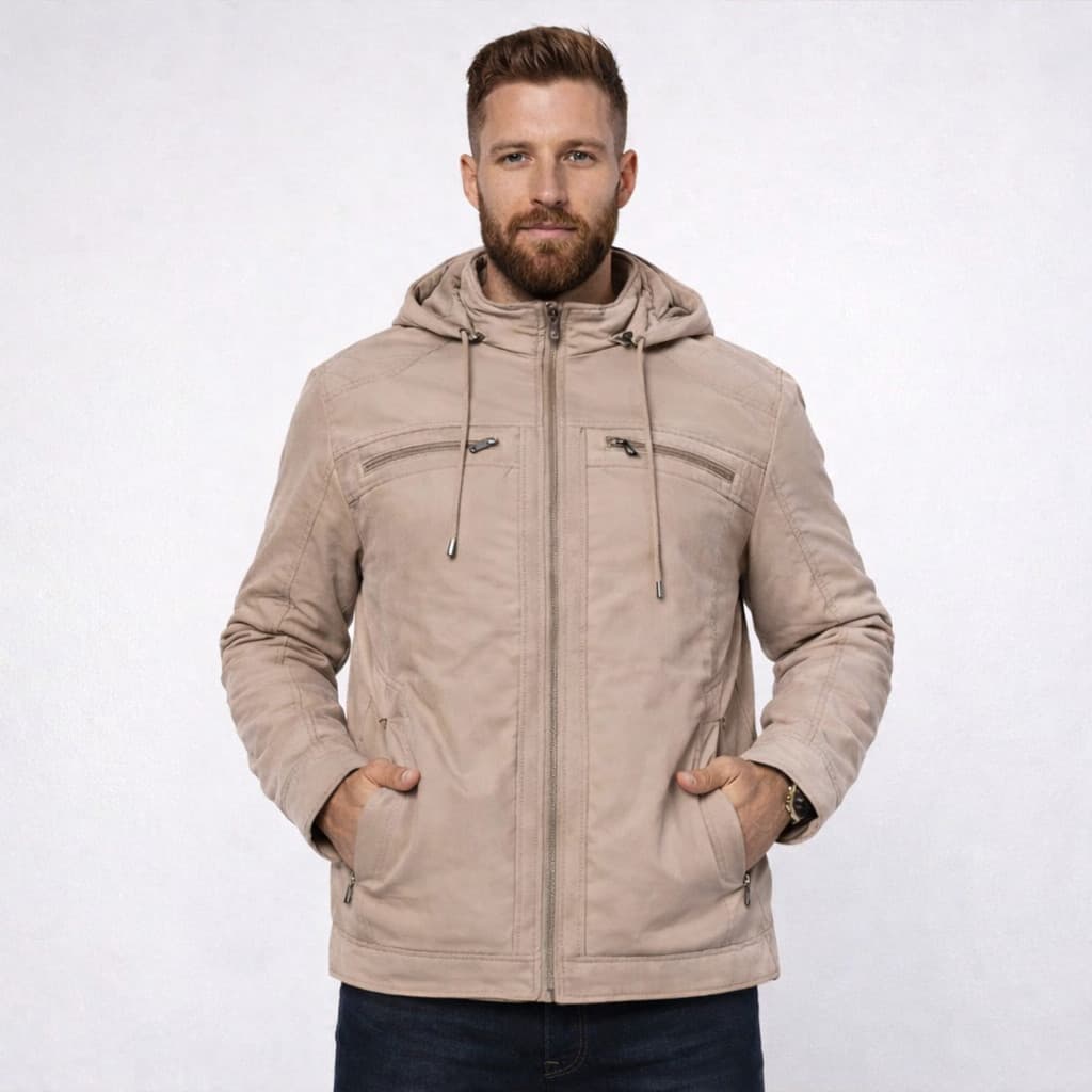 Jaqueta Masculina Sarja Forrada Peluciada Capuz Removível Luxo Frio Intenso