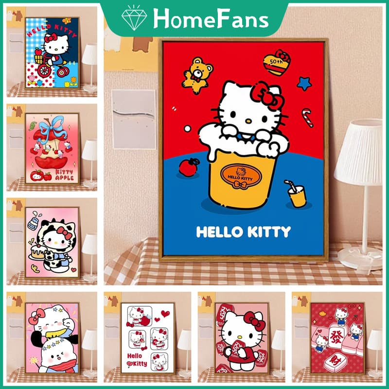 Hfdesenho Animado Fofo KT Cat 5D DIY Pintura Diamante Redondo Strass Ponto Cruz Decoração De Parede Para Casa Kits De Ar