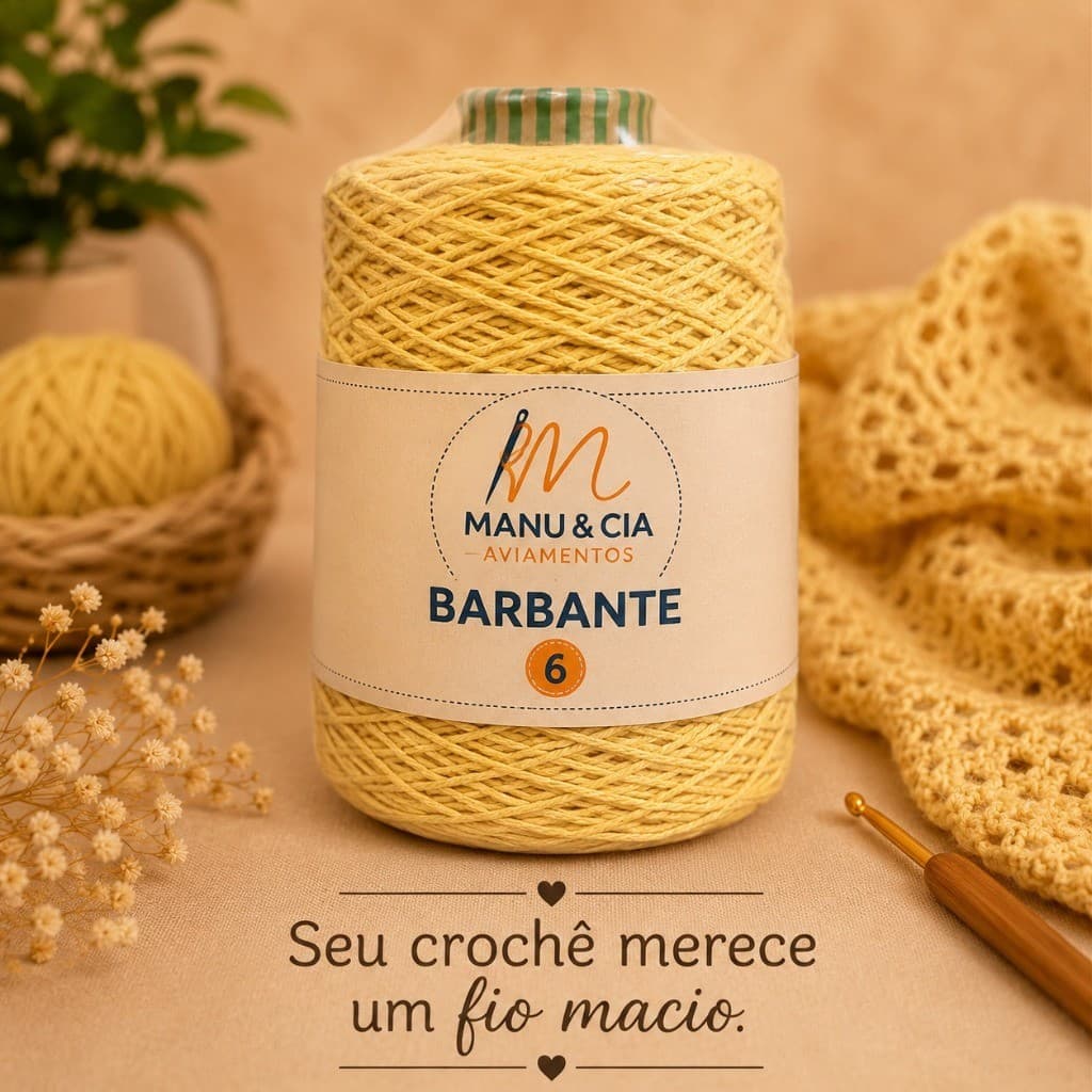 Barbante Nº6 Amarelo Forte para Crochê e Artesanato | Fio Resistente para Tapetes e Macramê
