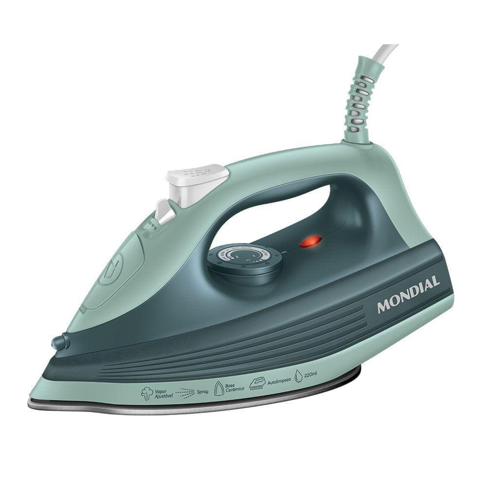 Ferro a Vapor Mondial FVN-02-G 1800W Base Cerâmica Vapor e Spray Verde 220V