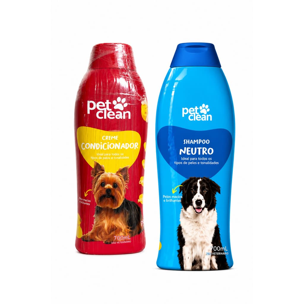 Kit Shampoo e Condicionador Neutro para Cães e Gatos Pet Clean 700ml - Para Todos os Tipos de Pelagem