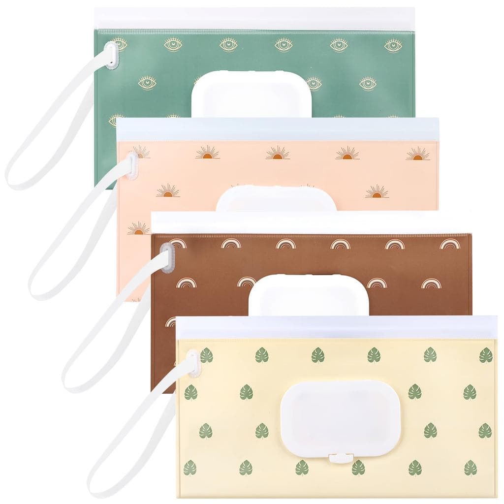 Conjunto de 4 Dispensadores de Lenços Umedecidos para Bebês, Suporte Portátil Reutilizável para Lenços Umedecidos, Recip