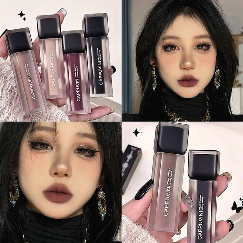 cappuvini Batom Líquido Matte Obsidian Star and Moon, Acabamento Matte Suave, Série Escura Iluminadora, Batom para Estud