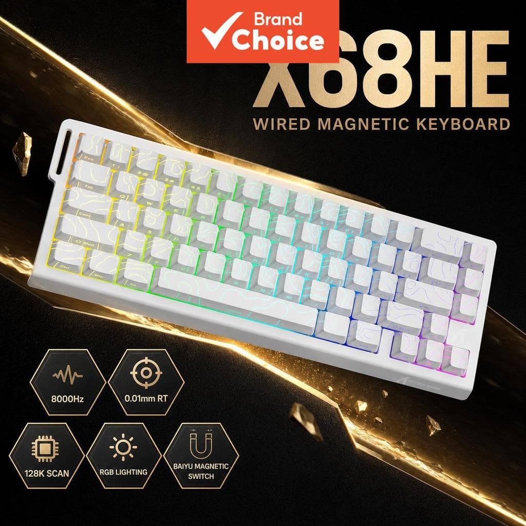 Teclado para jogos ATTACK SHARK X68HE Teclado mecânico compacto 65% com iluminação RGB 16M South-Facing, taxa de